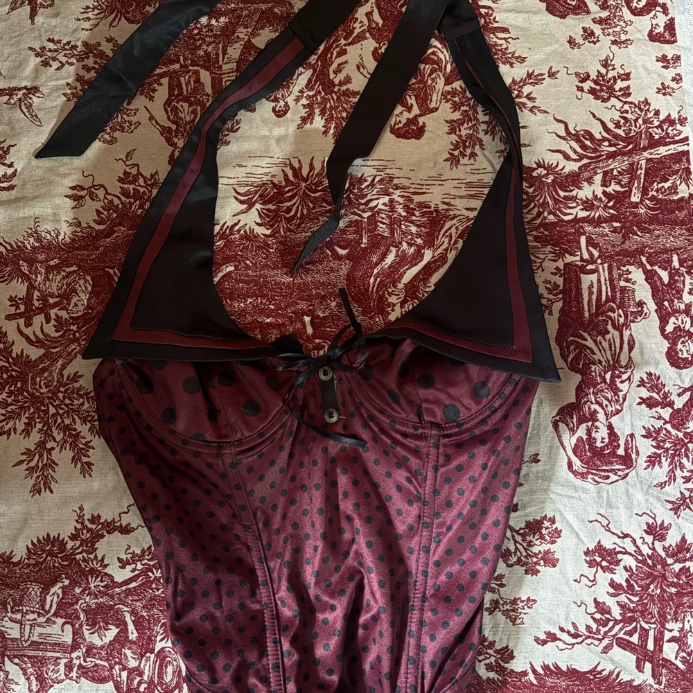 Jaded London dark red polka dot corset top